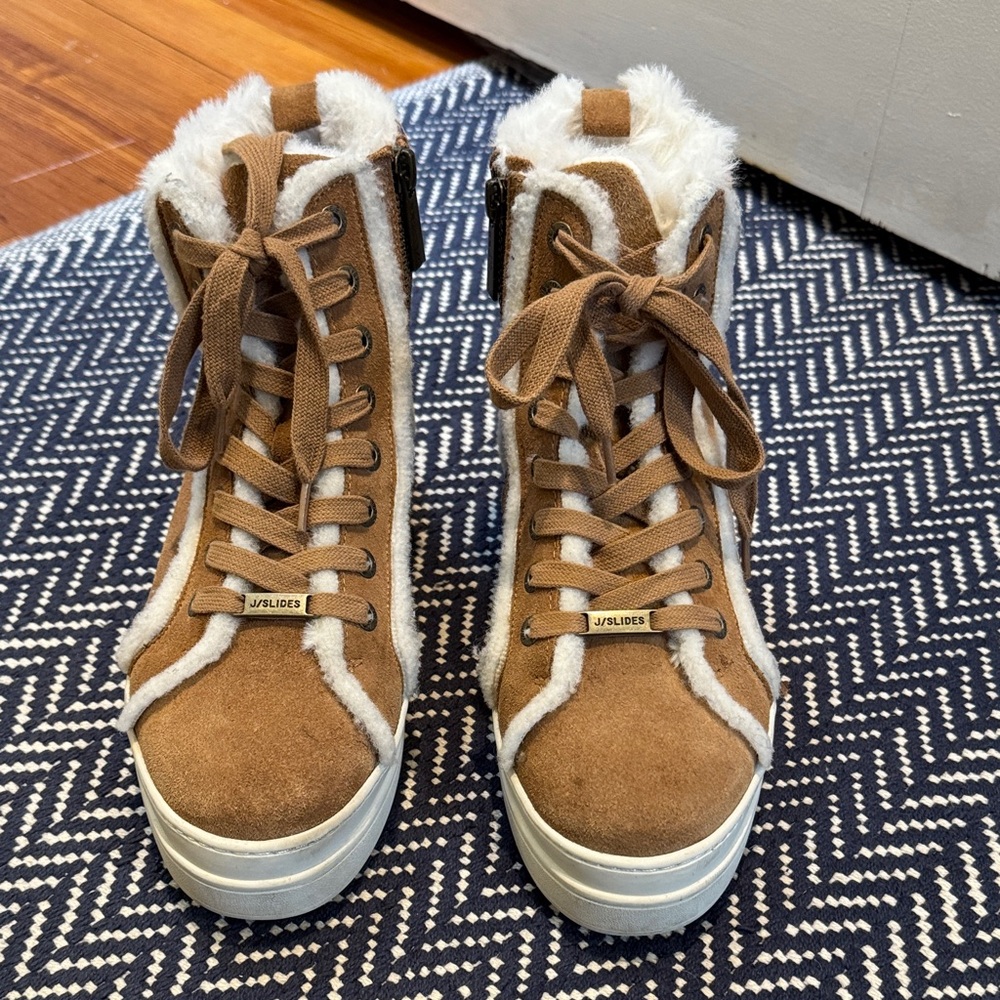 J/SLIDES Women's Suede and Fur Sneakers (zip sides)